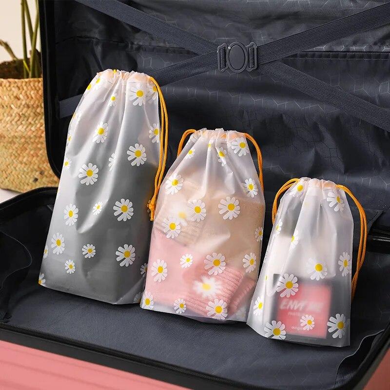 5pcs Waterproof Daisy Storage Bag with Drawcord Cuffs  Large Capacity Clothes Shoes Organizer Portable Towel Makeup Toiletry Bags
