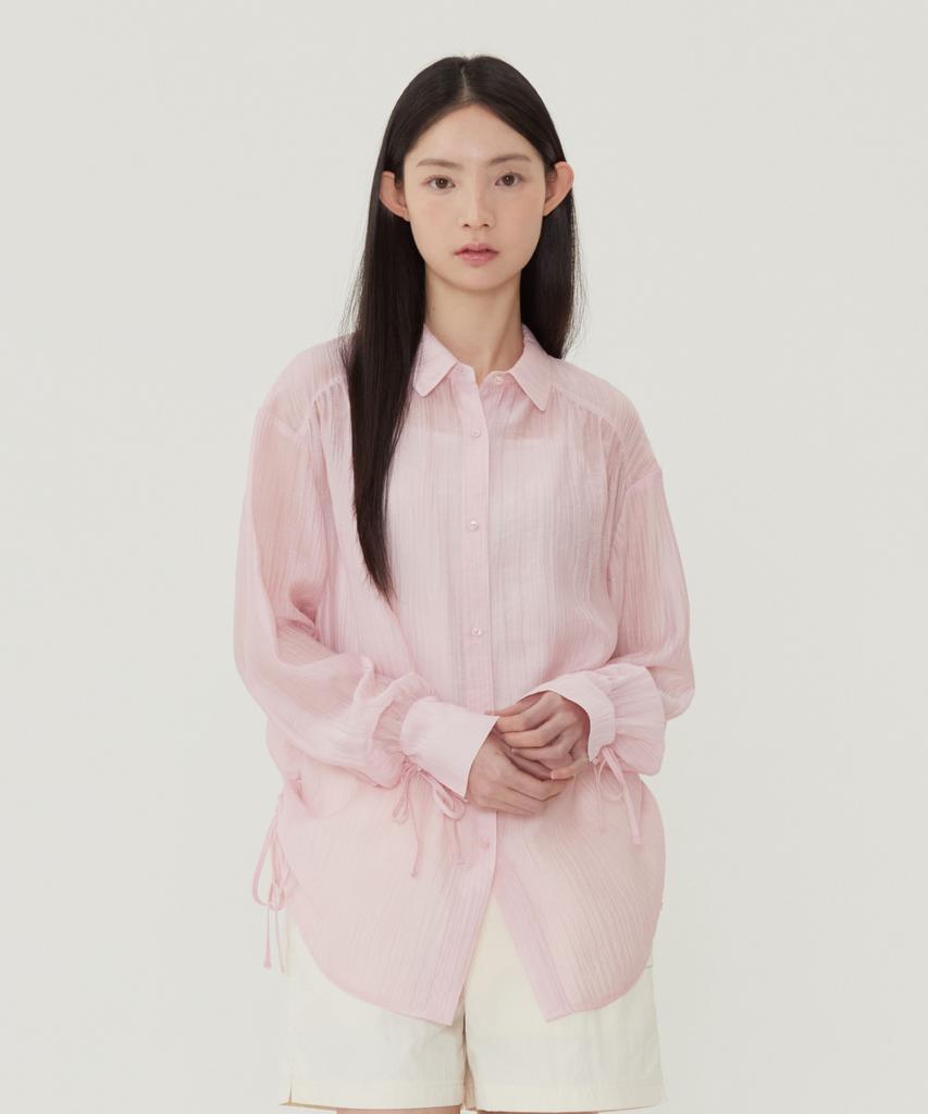 COVERNAT WOMAN Oversized Sheer Shirred Blouse Light Pink