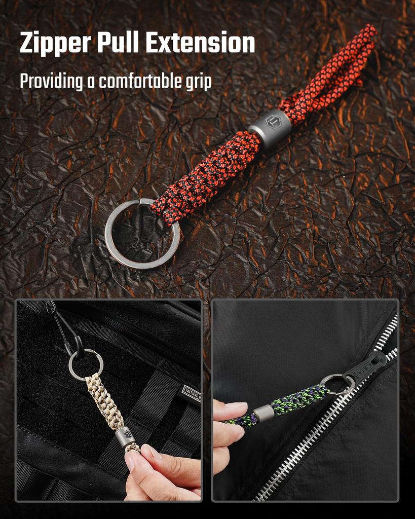 KC02 Плетеный паракорд 550 паракорд с титановыми бусинами и ключом Идеально подходит для складного 1 шт. [KeyUnity] Брелок для ключей, 2-цветное кольцо, Ножи, Легкий,