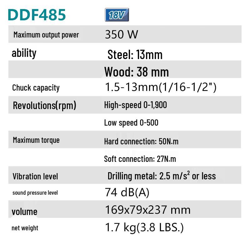 Makita DDF485 18V Avvitatore a Batteria Senza Spazzole Spina CN (adattatore incluso)