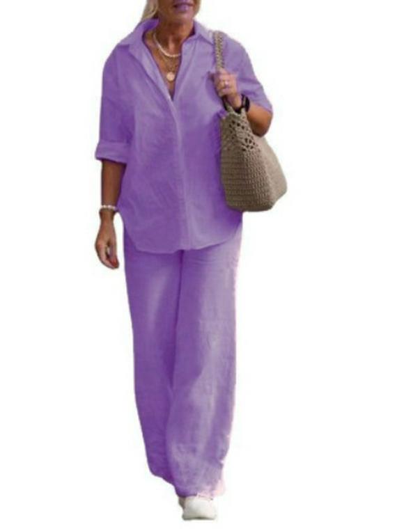 2023 Women's European & American Lapel Two-Piece Set: Long-Sleeve Shirt & Wide-Leg Pants for Spring & Autumn