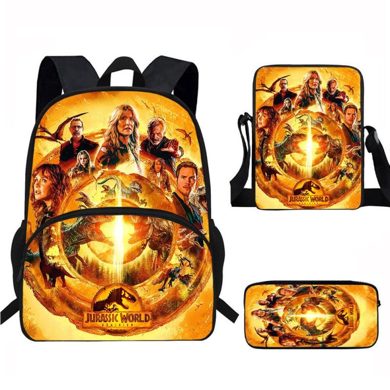 Kids Dinosaur Backpack Set Elementary School Oxford Fabric Ergonomic Back Support Breathable Lightweight 3-Piece Kit