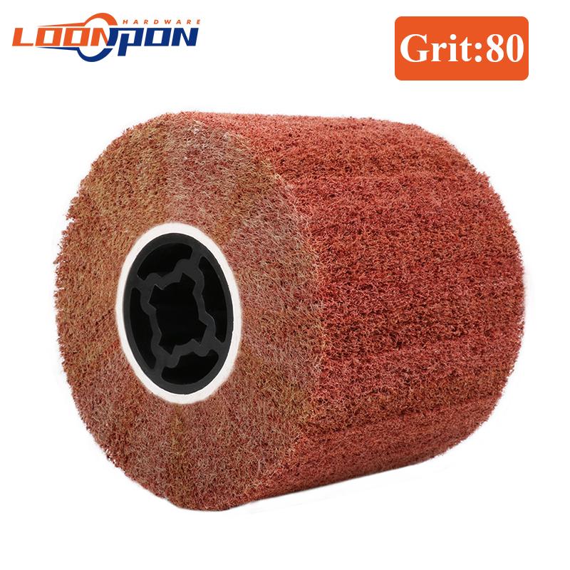 Non-woven Nylon Abrasive Flap Wheel Brush Wire Drawing Polishing Burnishing Drum Wheel for Stainless Steel 120x20x100mm 1pc