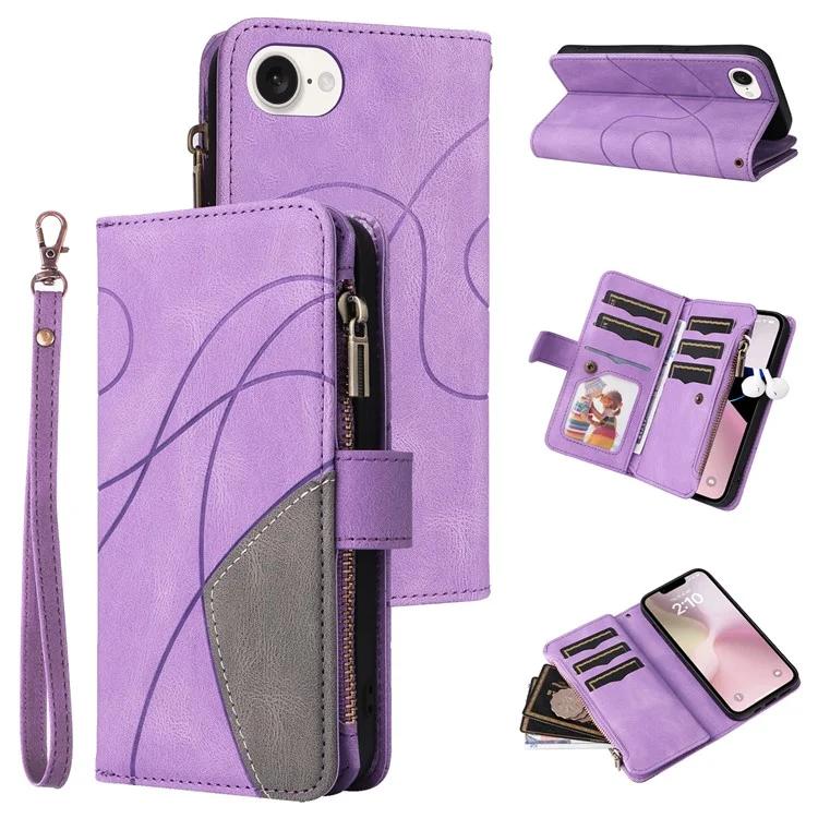 

KT Multi-Function Series-5 For iPhone SE (2024) Cover Anti-Scratch PU Leather Dual Color Splicing Cell Phone Case - Light Purple