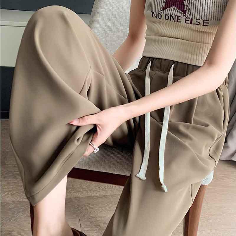 Petite Women's High-Waisted Drapey Drawstring Wide-Leg Summer Pants – 145