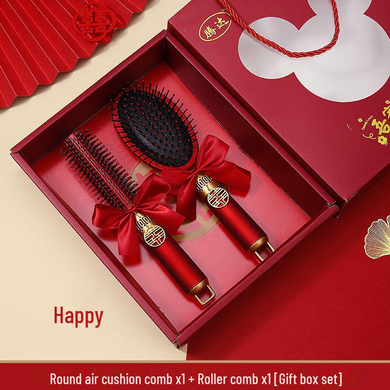 Çinli Gelinin Çeyizi: Kırmızı Hava Yastıklı Tarak Seti - Kabarık Hava Yastığı, Düğünler İçin Hediye Kutusu ile Bir Çift
