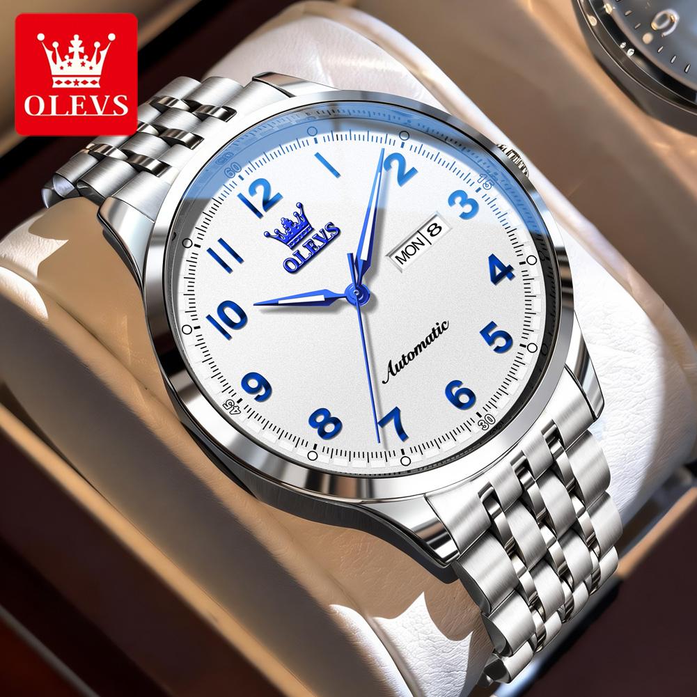OLEVS Men's Watches 7100 Casual Business Stainless Steel Original Automatic Mechanical Wristwatch Waterproof Luminous Date Week