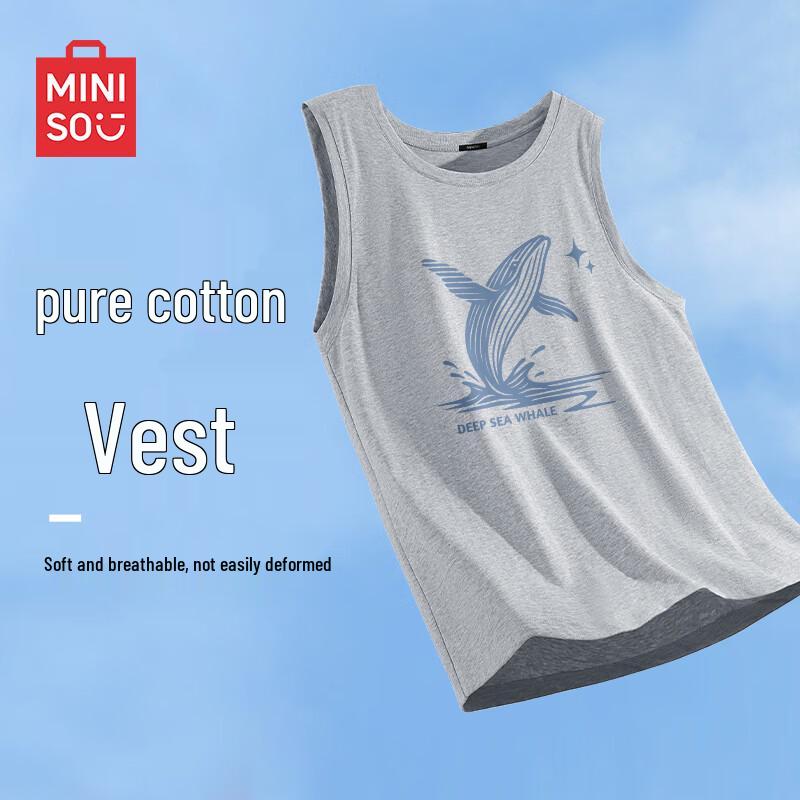 

MINISO Men s Pure Cotton Whale Print Sleeveless T-shirt 4XL