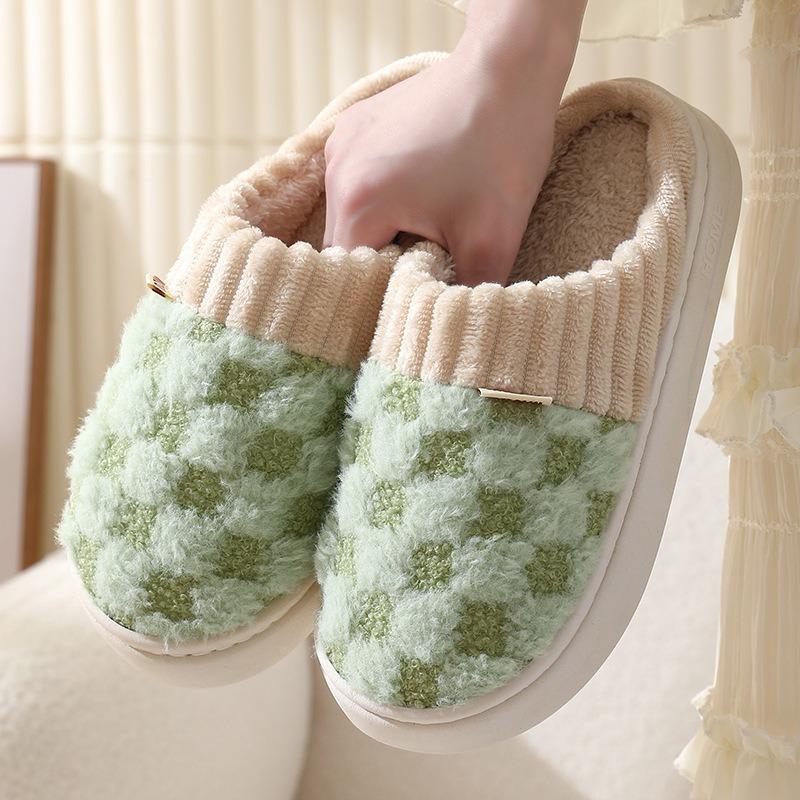 Autumn and winter plush thick-soled slippers for women's indoor home thickened warm confinement shoes non-slip cotton slippers for men