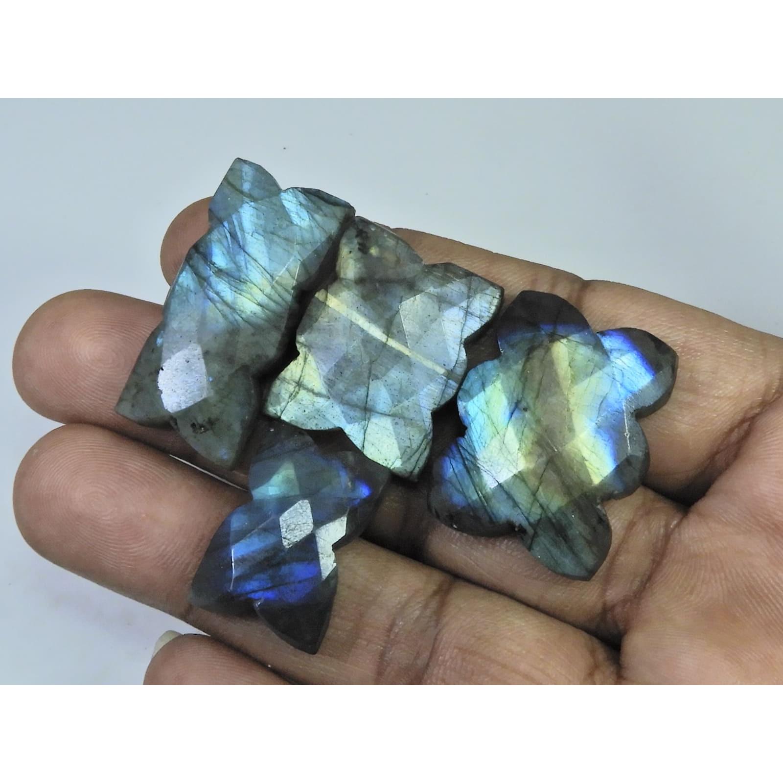 

Natural Labradorite Checker Flat Back Cloud Shape Loose Gemstone 04Pcs Lot C-2056