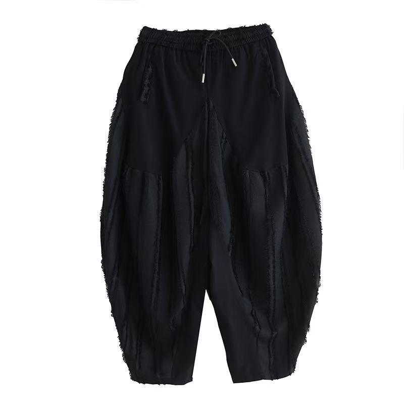 Plus Size Black Vintage Stripe Patchwork High Waist Casual Loose Summer Harem Pants Women Trousers