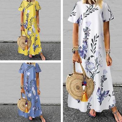 Women's Fashion Summer Spring Floral Print Short Sleeve O-Neck Casual Dresses