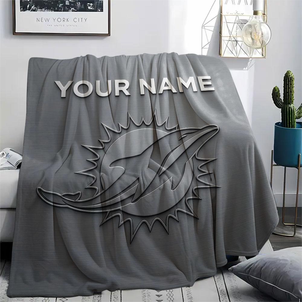 Custom Name,Miami Dolphins Printed Flannel Blanket, Soft Throw for Bedroom Sofa, Washable, Christmas Present, Great Gift.