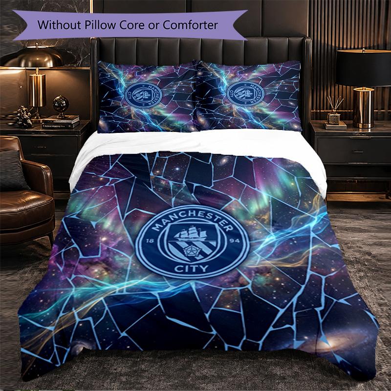 Set Lenzuola Manchester City Modello 3 Pezzi Morbida Copripiumino in Microfibra con Federe per Camera da Letto