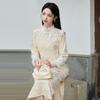 Beige velvet winter clothing national style new Chinese long-sleeved cheongsam winter thick improved young inner model