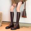 In the autumn and winter of 2025, the new thick high-heeled thick-heeled casual versatile elastic thin boots are flat but knee-length boots.