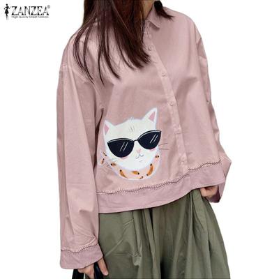 Camicetta stampata a maniche lunghe con colletto rovesciato casual da donna