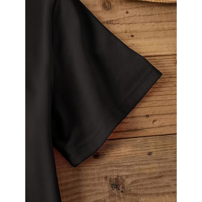 European Size Women's Plus Size Black Short-Sleeve Round Neck T-Shirt - Elegant Rose Flower Print Blouse, Spring Summer Fall Casual & Semi