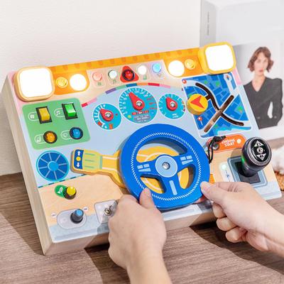 Car Steering Wheel Toy Wooden Busy Board Early Learning Interactive with Lights Travel for Boys