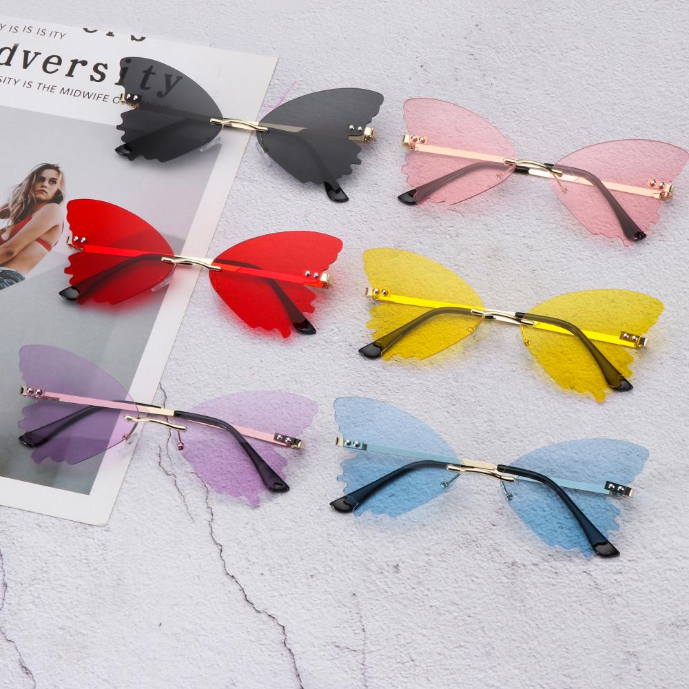 

UV Protection Streetwear for Party Sun Glasses Rimless Metal Frame Butterfly Sunglasses for Women