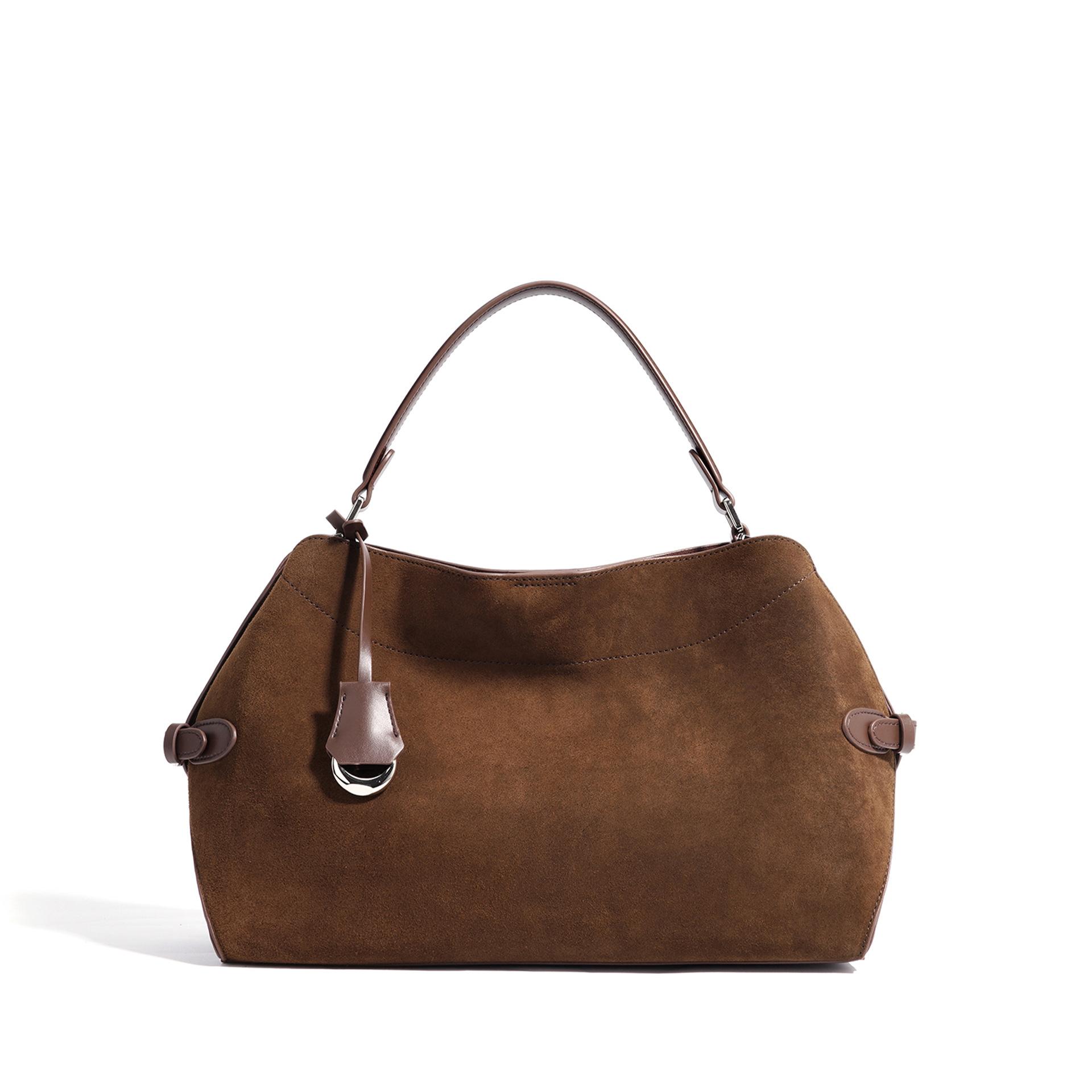 

Новая и матовая сумка-тоут из коровьей кожи с большой вместимостью, нишевый дизайн, винтажная сумка высокого класса, сумка через плечо Length 32cm x Height 22cm x Width 12cm темно-коричневого