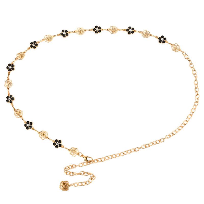 European and American Rose Flowers Women's Decorative Waist Chain Metal Elegant Light Luxury Versatile Skirt Accessories Chain