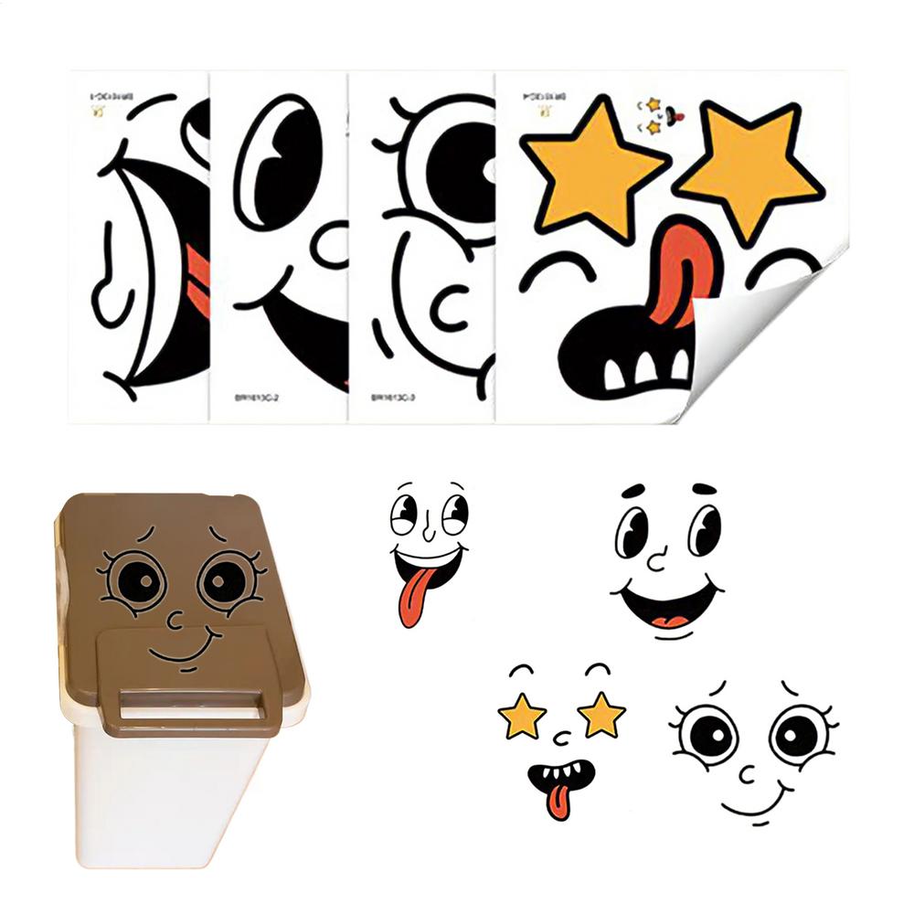 Bin Stickers Funny Expressions Sticky Decals 4 Sheets Cartoon Face Stickers For Kitchen Fridge Bucket Driveway Garden Indoor