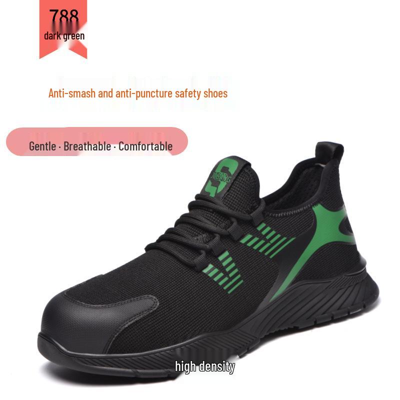 Men s Four Seasons Breathable Flyknit Safety Shoes - Anti-smash, Anti-puncture, Wear-resistant Low-top Protection