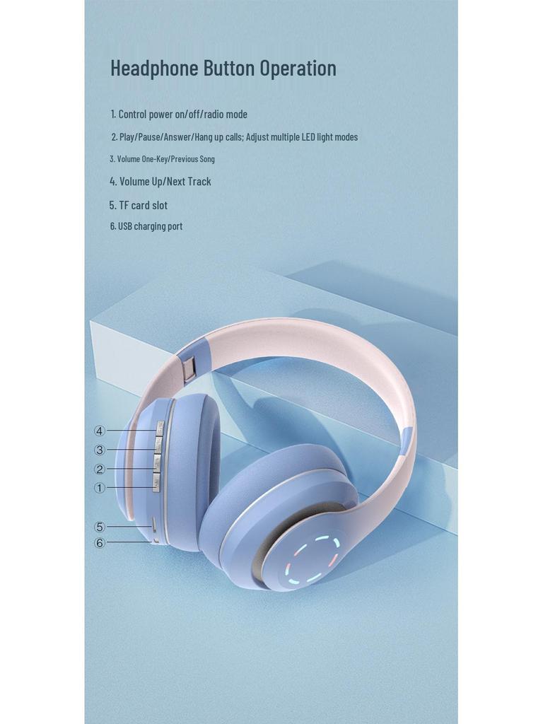 Gradient Wireless Bluetooth Over-Ear Headphones with Cotton, 3D Stereo Bass, Student-Friendly, Universal Compatibility.