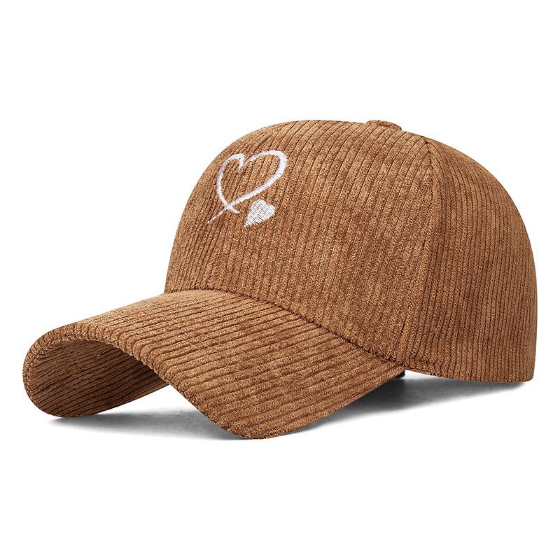 Unisex Versatile Corduroy Heart Baseball Cap with Hard Brim, Adjustable for Sun Protection In Spring and Autumn.