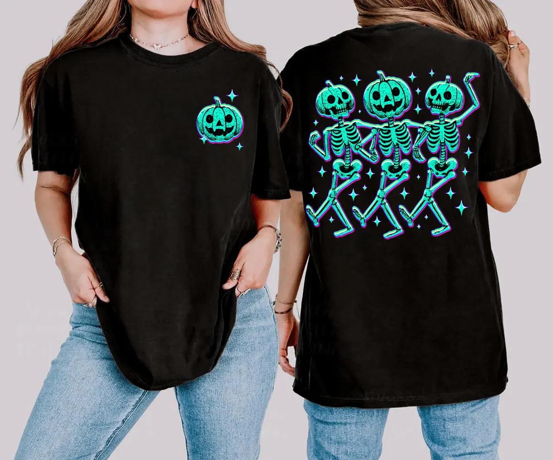

Neon Pumpkin Skeleton Halloween Shirt Dancing Skeleton Pumpkin Tee Spooky Hallowaeen Skeleton Shirt Pumpkin TShirt S