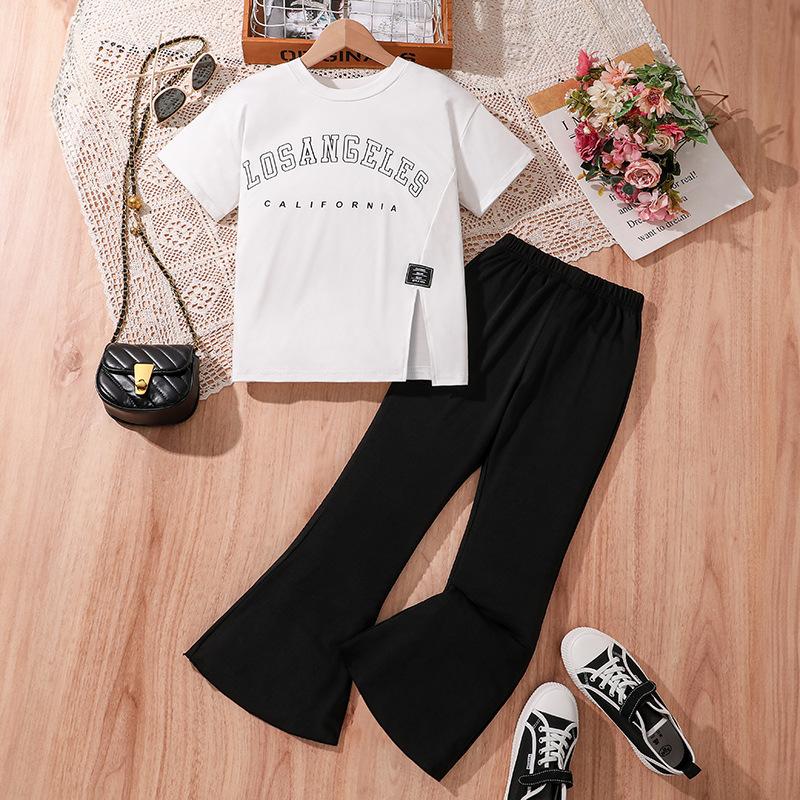 Mädchen Anzug Sommer Kinder Brief Kurzarm T-shirt Casual Hosen Mode Zwei-stück Anzug