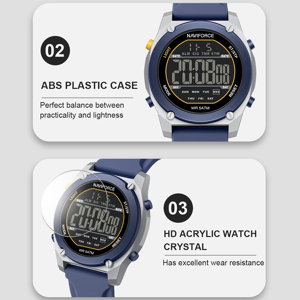 NAVIFORCE Original Men Digital Watch LCD Display Date Calendar Chronograph Alarm Silicone Strap Night Pattern Waterproof Men Watch NF7134