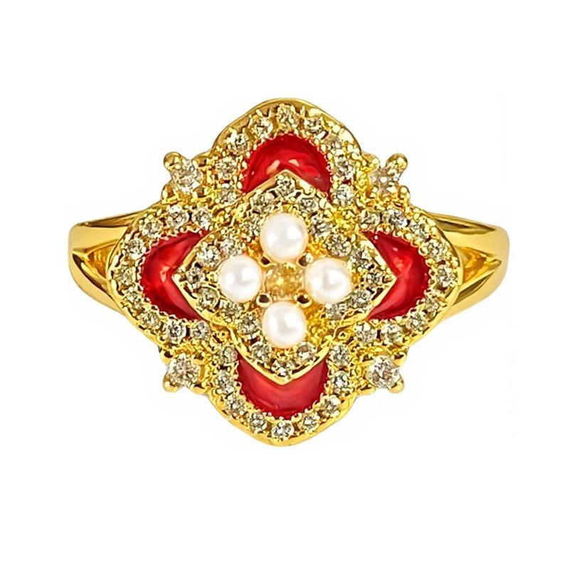 The Same Medieval Vintage Light Luxury Enamel Ring Women'S Four-Leaf Clover Temperament Fashion Niche Ring Tide