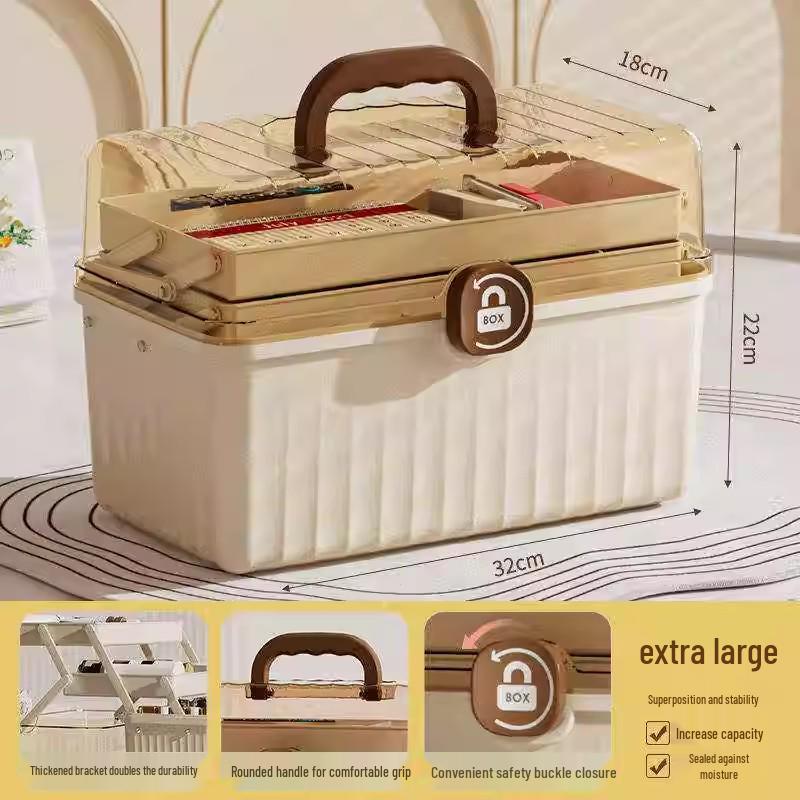 

Cream-colored Multi-layer Medicine Storage Box, Large Capacity for Families 32x18x22cm