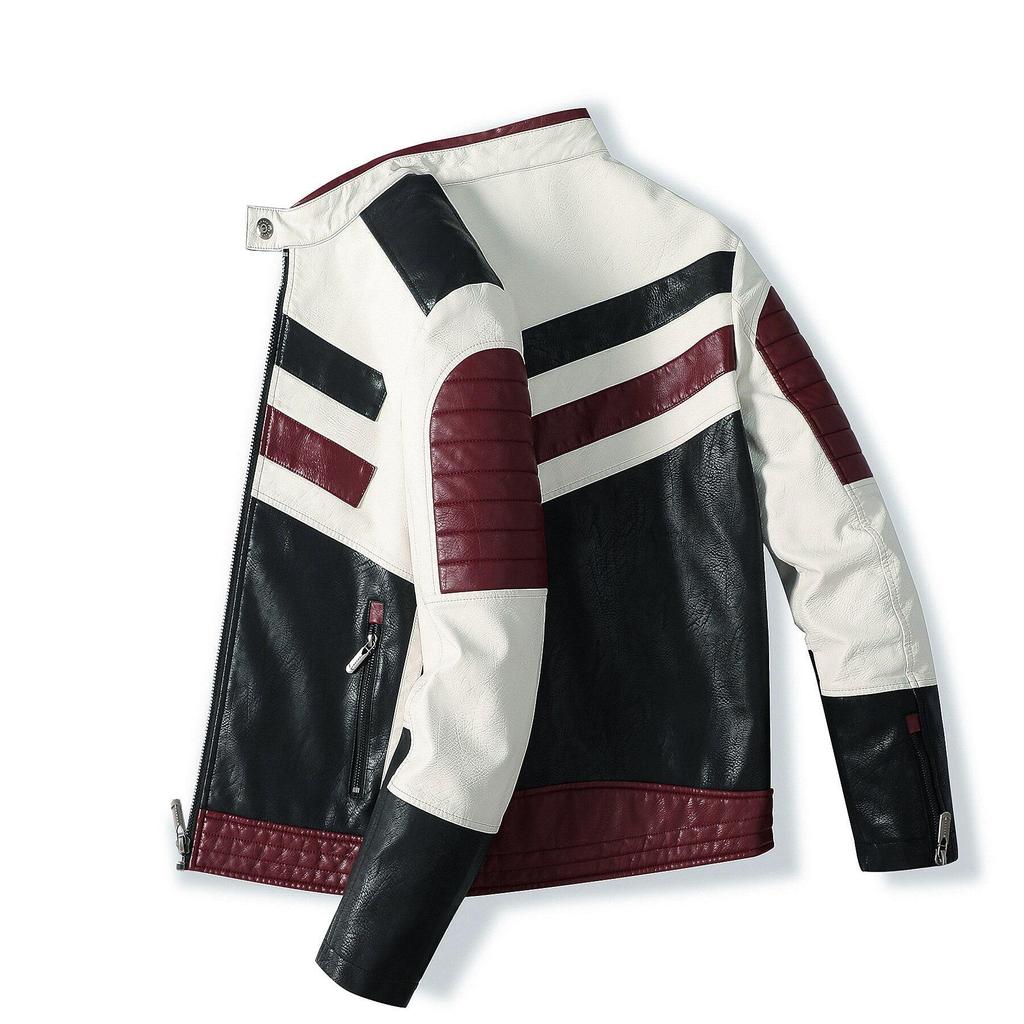 Herren Lederjacken Motorrad Stehkragen Reißverschluss Neue männliche Pu-Mäntel Biker Street Kunstleder Fleece Bomberjacke Oberbekleidung