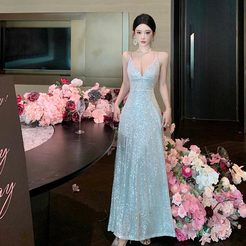 Sequin Sling Suspender Skirt Annual Meeting Girlfriend Dress Birthday Party Dress Light Wedding Dress Toast Dress Long Dress S