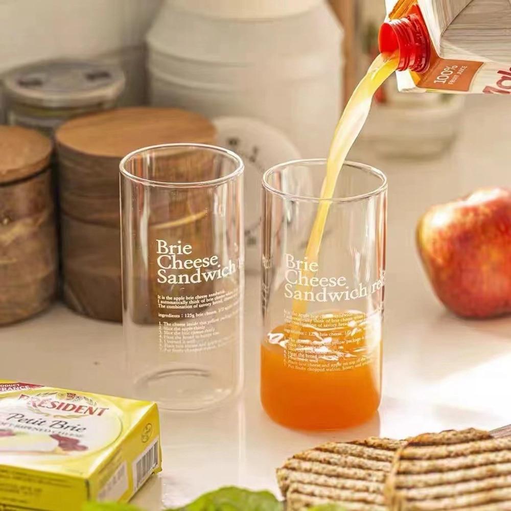 English Letter Glass Cup for Coffee Wine Beer Milk Water Boba Tea Juice Clear Glass Mugs Simple Ice Drinking Cup Gift