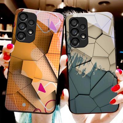 Geometryczny Wzór Dla Samsunga Galaxy S10 20 Plus 21 FE 22 23 24 FE 25 Ultra Czarny Szkło Hartowane Etui na Telefon Twarda Obudowa