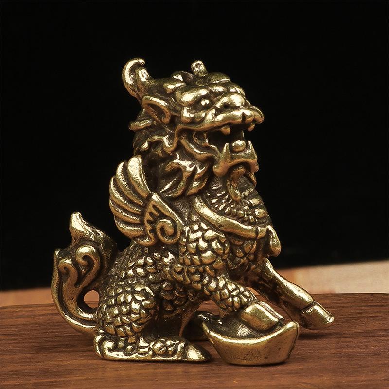 Antike Bronze Chinesisches Fabelwesen Qi Lin Statue 1 Paar Kupfer Tierornamente Glücksbringende Heim Feng Shui Wohnzimmer Dekorationen