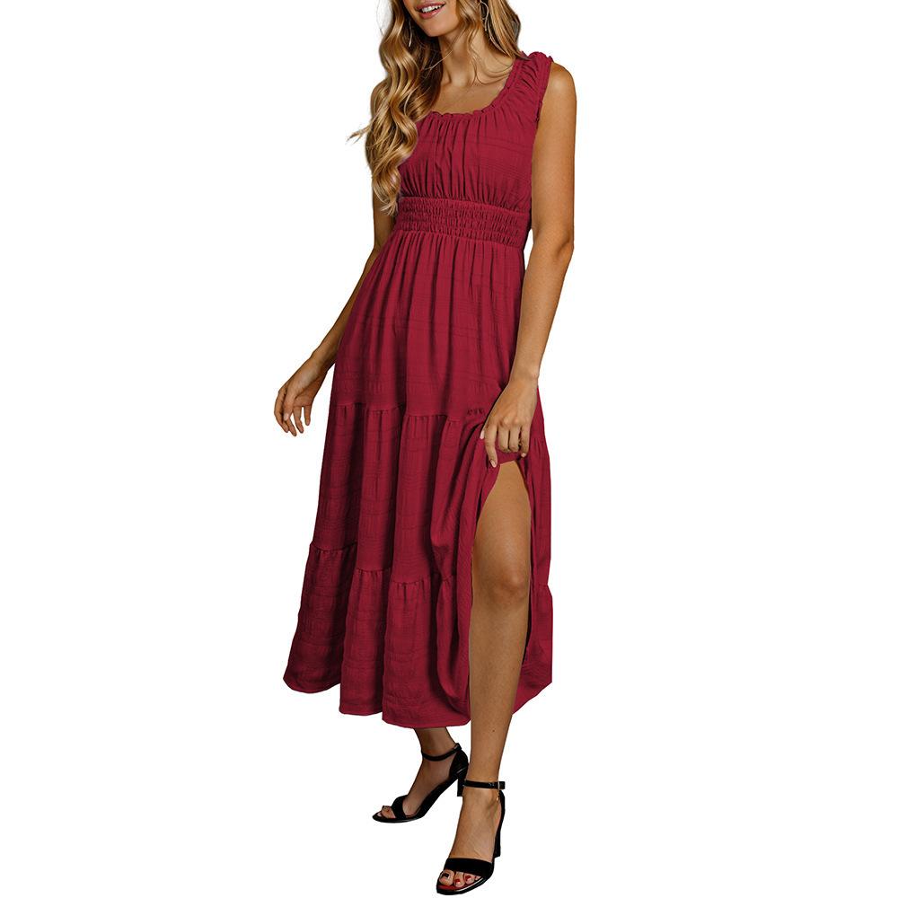 Women's U Neck Sleeveless Midi Dress Loose Fit High Waist Ruffle Tiered Summer Dress
