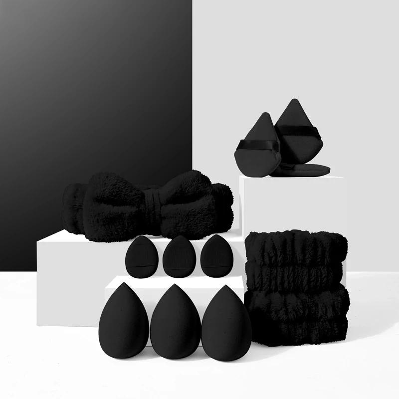 

12 шт. разноцветная пушистая повязка на голову и спонж для макияжа, идеальный помощник по красоте, хлопковая пуховка для лица для пудры, жидкое средство