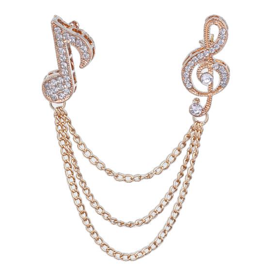 Unisex Rhinestone Musical Note Chain Tassel Brooch Pin Lapel Badge Shawl Jewelry