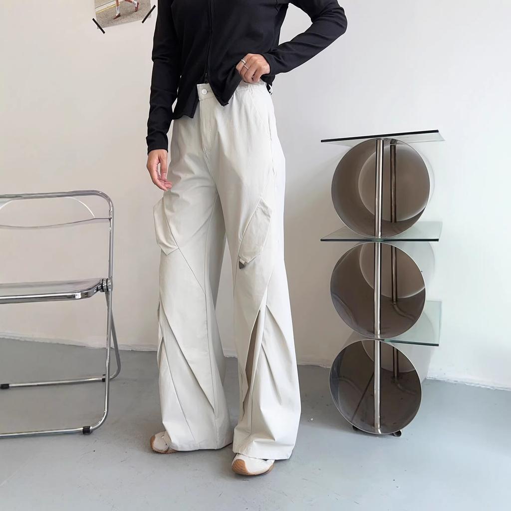 2026Spring new women s Feijia woven casual trousers, Feijia women s wide-leg pants S бежевый
