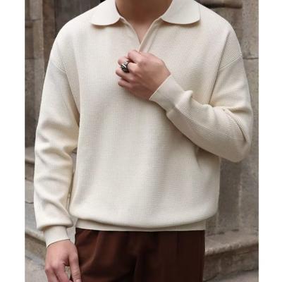 Men's Spring and Autumn Solid Color Knitted Sweater Long Sleeve Gentlemen's Shirt Collar Top