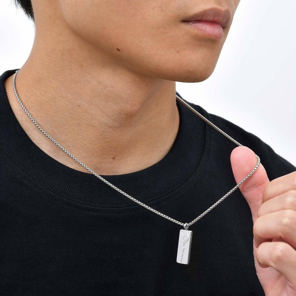 Stylish Crack Square Pendant Necklace for Men,Trend Stainless Steel Vertical Pendant,Jewelry Gift for Husband Dad Son