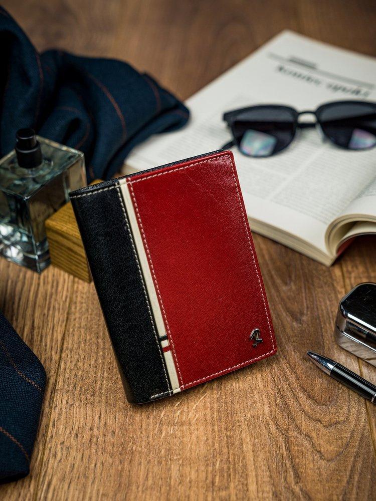 Vertical, two-tone men's wallet made of genuine leather - Rovicky