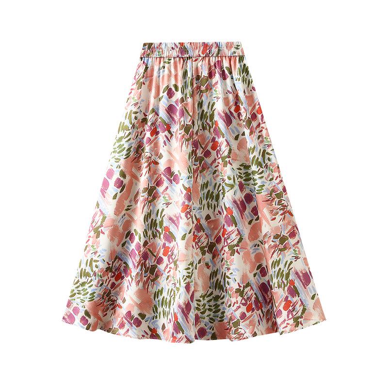 Women's Slimming Satin Print Elastic Waist Midi Skirt - New Summer Arrival