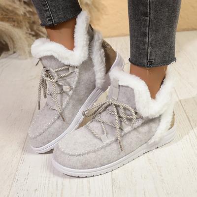 Women's Lace-Up Thick-Sole Winter Insulated Fur-Lined Snow Boots Slip-Resistant, Durable Casual Athletic Long Cotton Boots