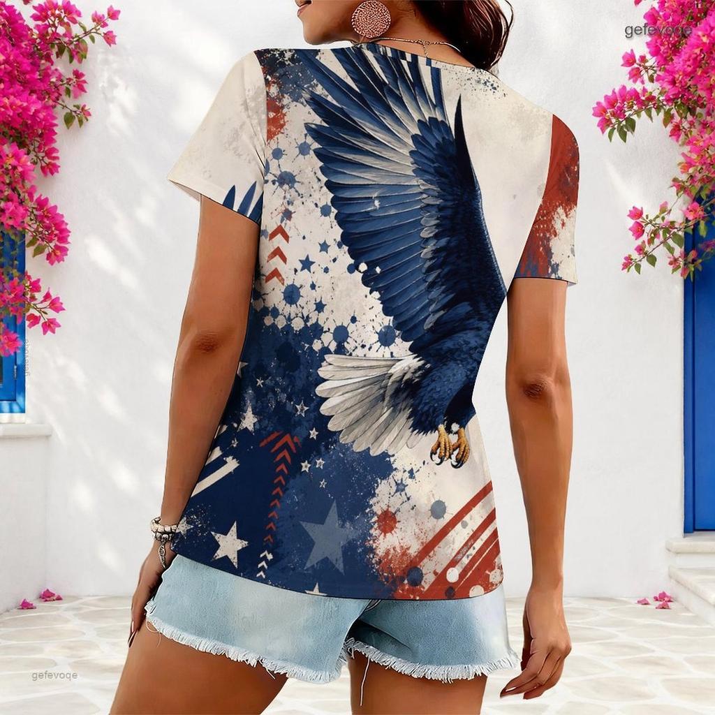Women Plus Size Asymmetric Neck Short Sleeve Top Colorful Rainbow Heart Vibrant Art Print